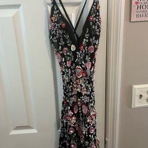 beautiful formal dress with beaded flowers